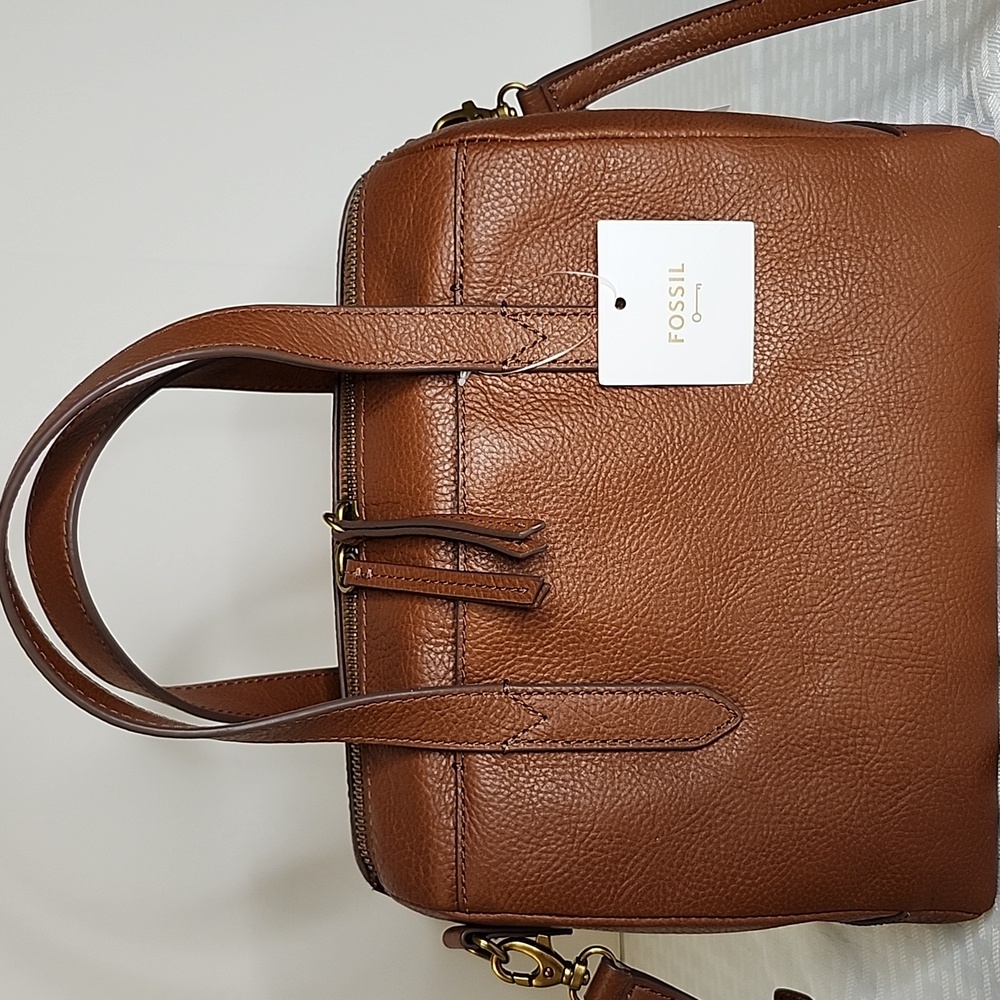 NWT Fossil Brown Leather Satchel NEW - Picture 14 of 16